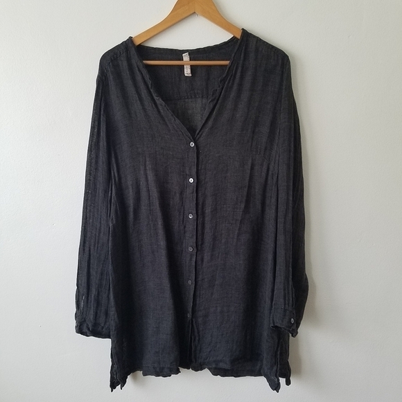 𝅺NUHATCH 100% Linen Button Front Longsleeve Shirt Top Size Large - Picture 1 of 11